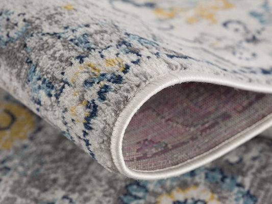 6' Blue And Yellow Floral Runner Rug