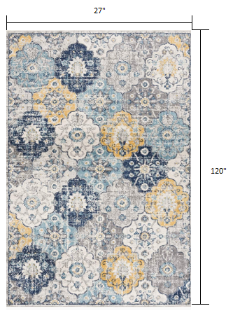 10' Runner Blue and Yellow Floral Runner Rug