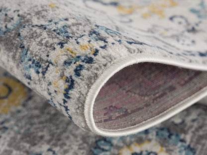 3' X 5' Blue and Yellow Floral Distressed Area Rug