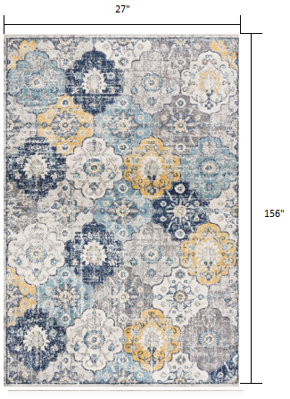 2' X 4' Blue and Yellow Floral Area Rug