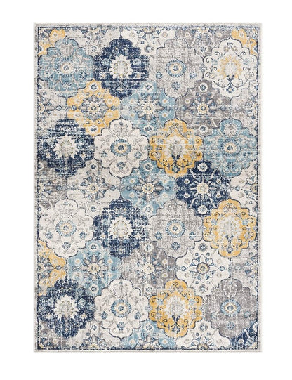 3' X 5' Blue and Yellow Floral Distressed Area Rug