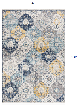 2' X 4' Blue and Yellow Floral Area Rug