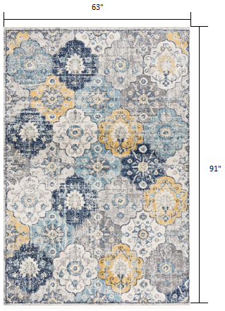 13' Runner Blue and Yellow Floral Runner Rug