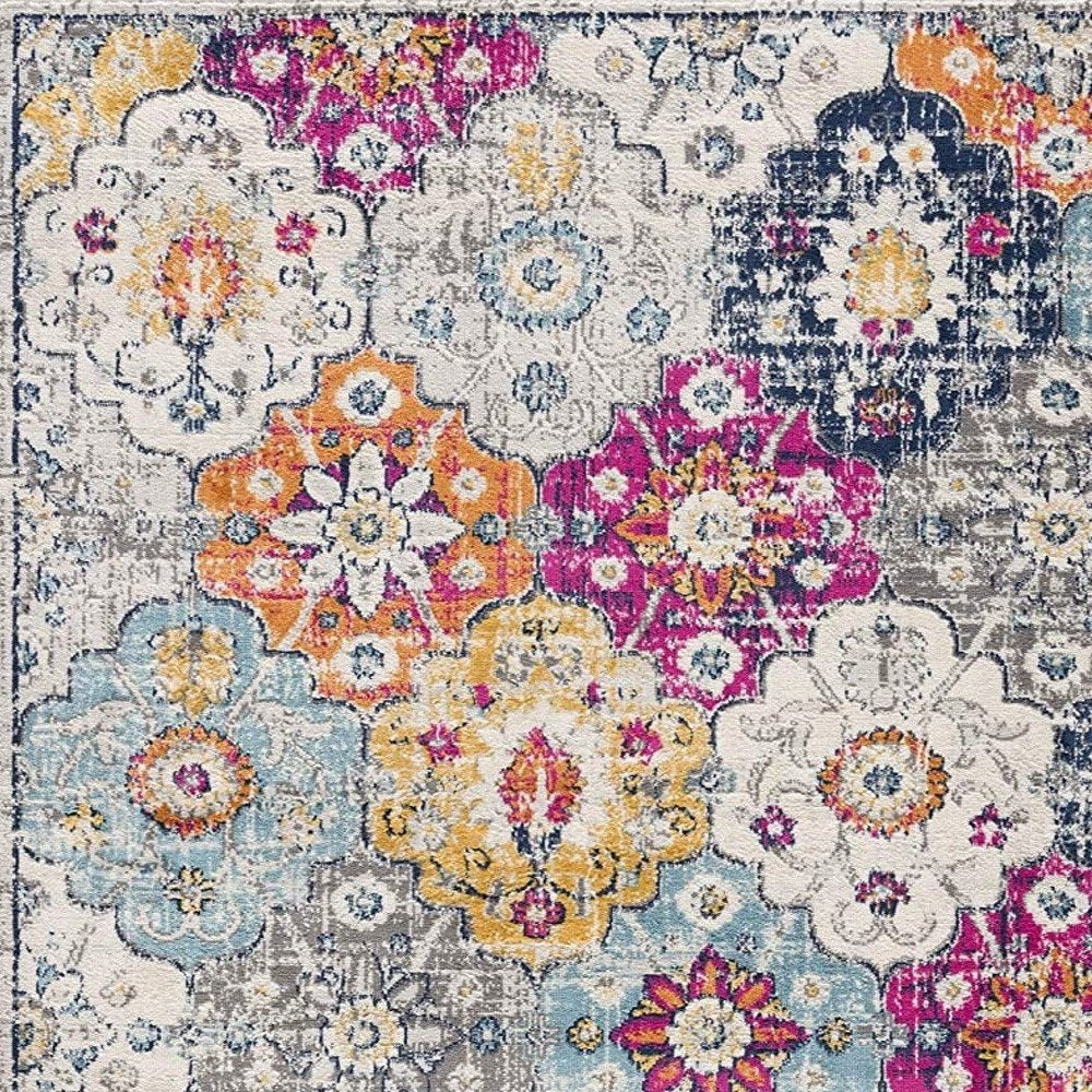 5' X 7' Blue and Ivory Floral Area Rug