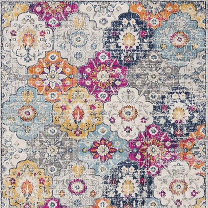 4' X 6' Blue and Ivory Floral Area Rug