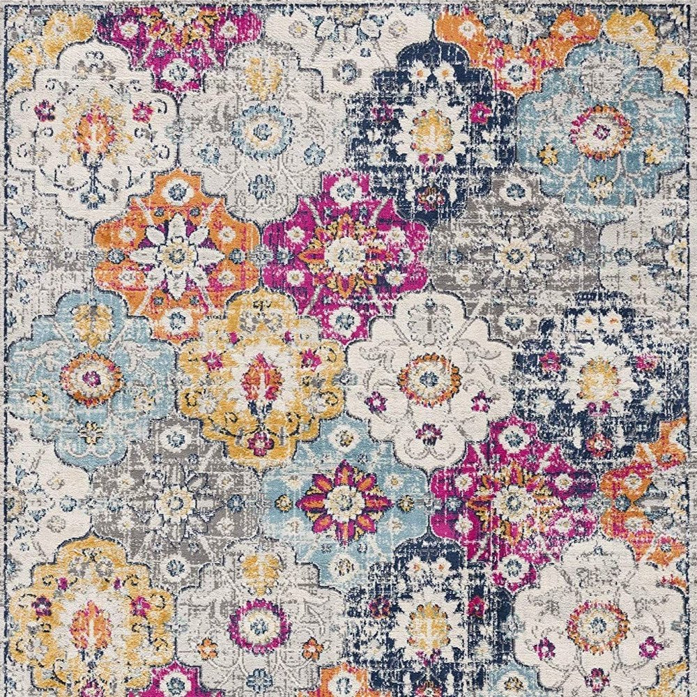 5' X 7' Blue and Ivory Floral Area Rug