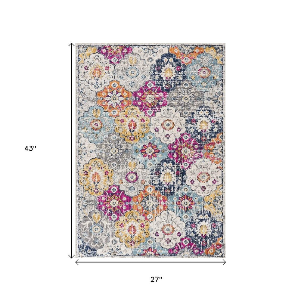 4' X 6' Blue and Ivory Floral Area Rug