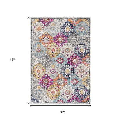 4' X 6' Blue and Ivory Floral Area Rug
