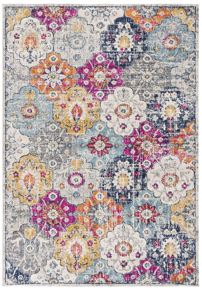 4' X 6' Blue and Ivory Floral Area Rug