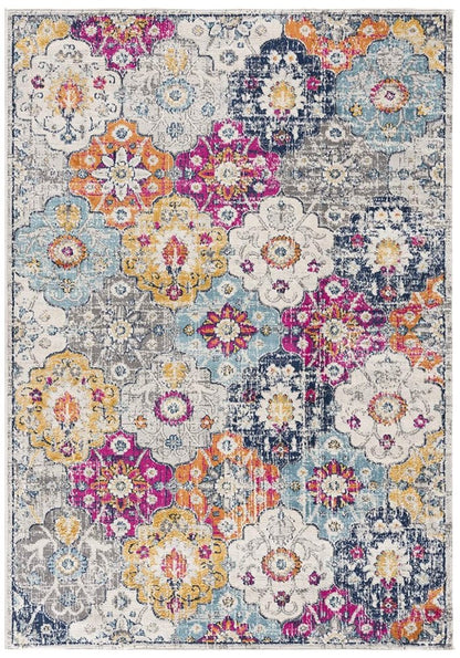 5' X 7' Blue and Ivory Floral Area Rug