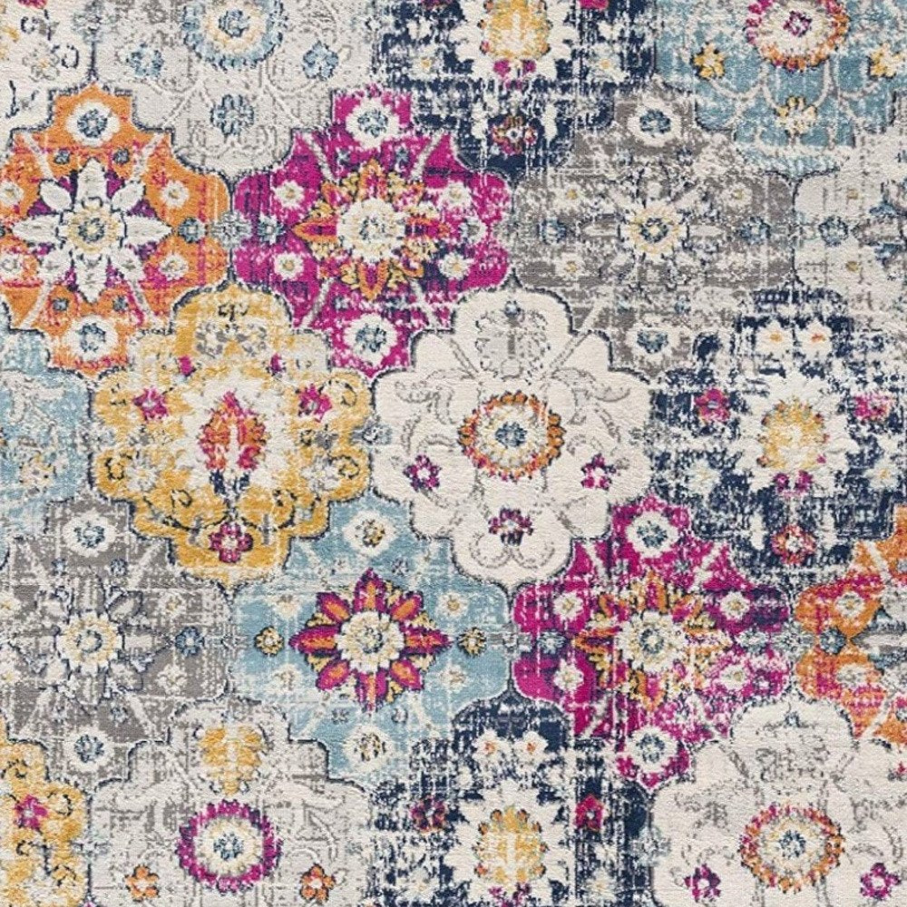 5' X 7' Blue and Ivory Floral Area Rug