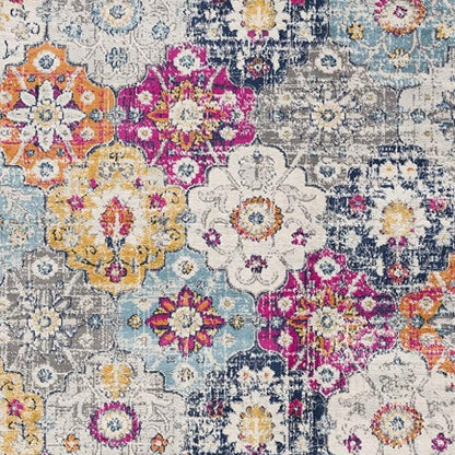 4' X 6' Blue and Ivory Floral Area Rug