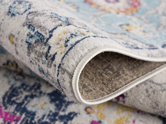 6' Blue And Ivory Floral Runner Rug