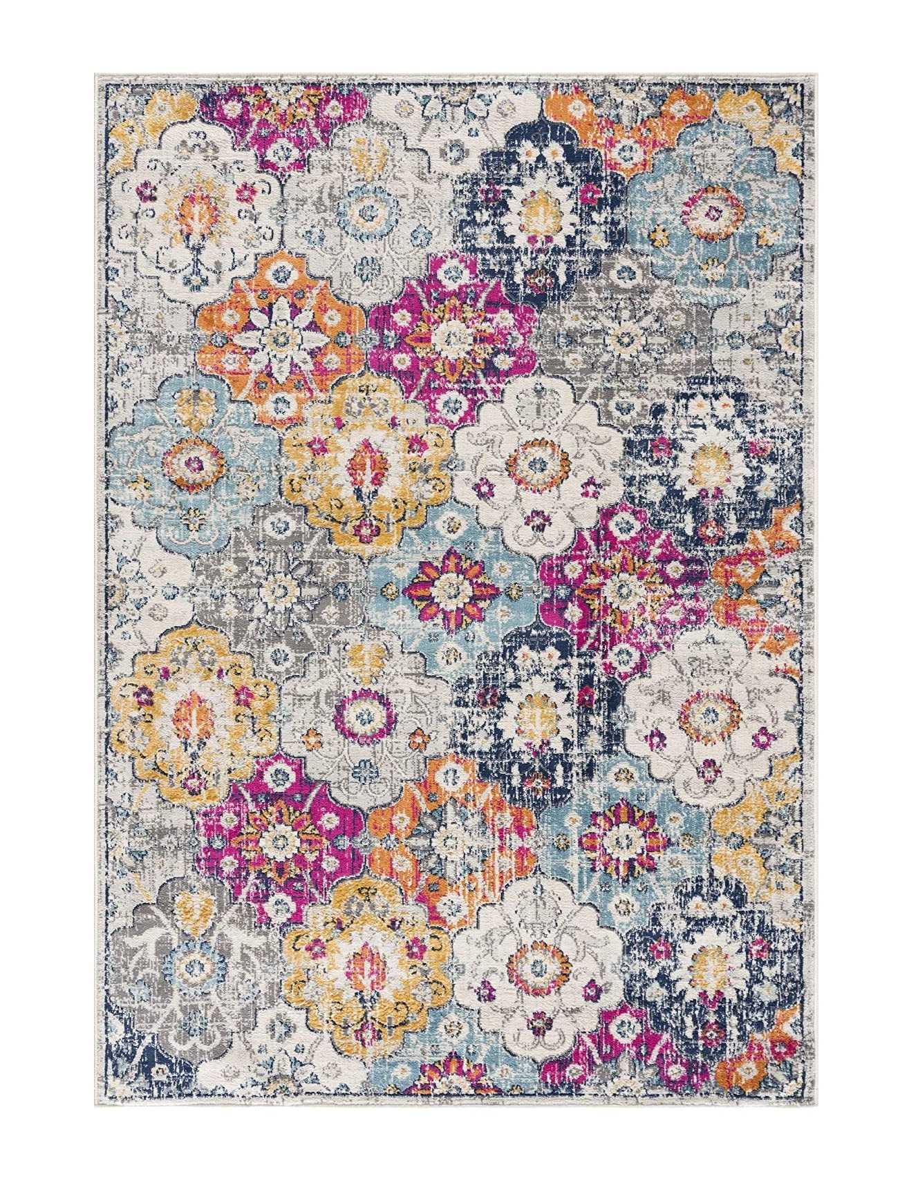 2' X 4' Blue and Ivory Floral Area Rug