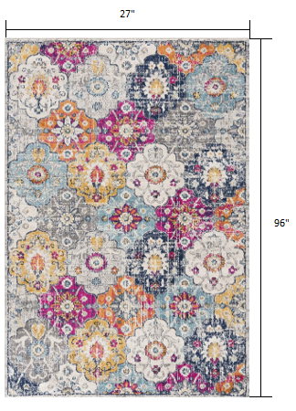 4' X 6' Blue and Ivory Floral Area Rug