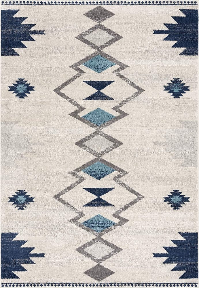 2' X 5' Blue and Ivory Southwestern Area Rug