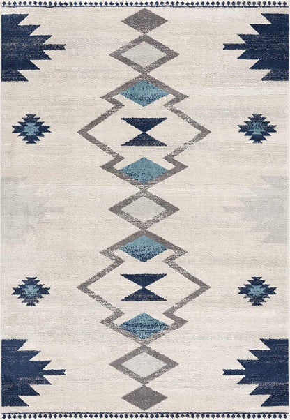2' X 5' Blue and Ivory Southwestern Area Rug