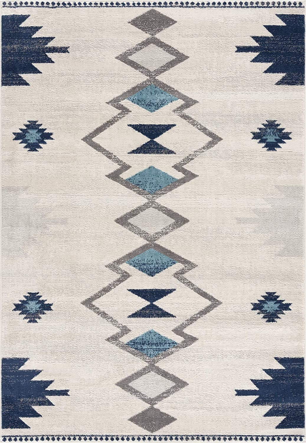 2' X 4' Blue and Ivory Southwestern Area Rug