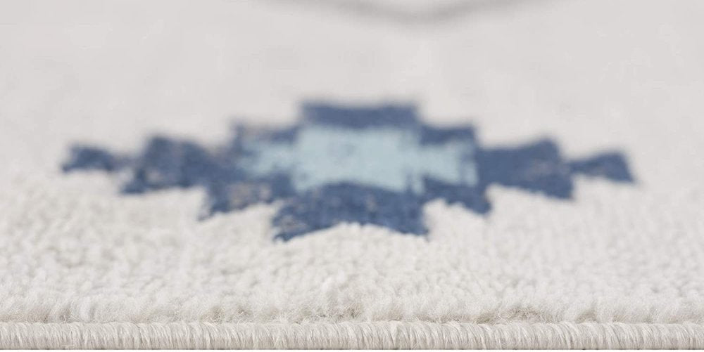 6' X 9' Blue and Ivory Southwestern Area Rug