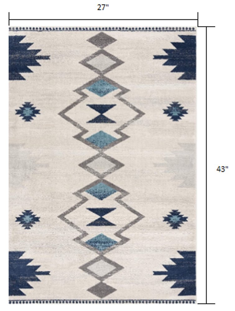 6' X 9' Blue and Ivory Southwestern Area Rug