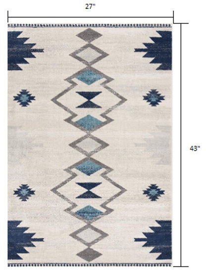 6' X 9' Blue and Ivory Southwestern Area Rug