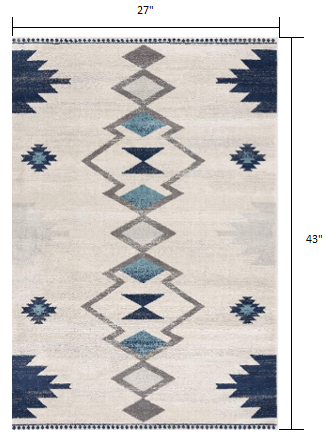 2' X 4' Blue and Ivory Southwestern Area Rug