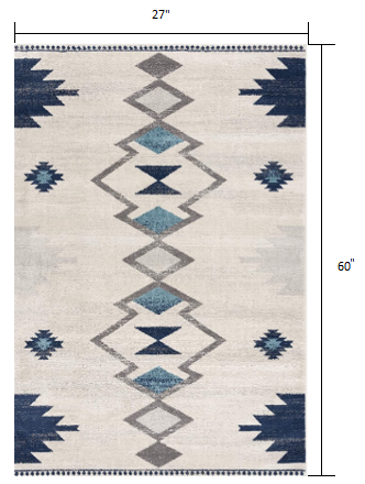 2' X 4' Blue and Ivory Southwestern Area Rug