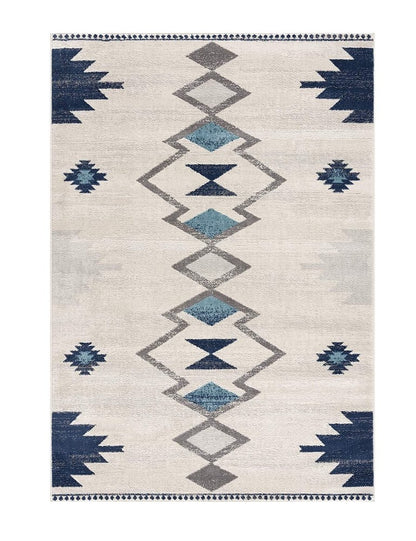 6' X 9' Blue and Ivory Southwestern Area Rug