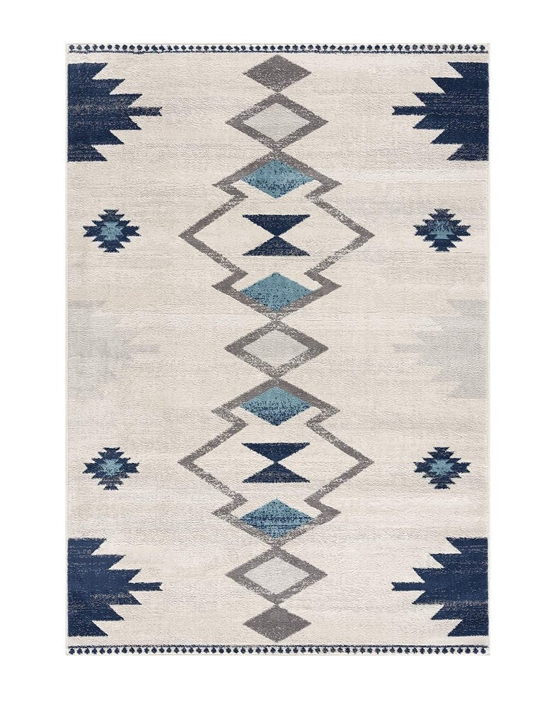 6' X 9' Blue and Ivory Southwestern Area Rug