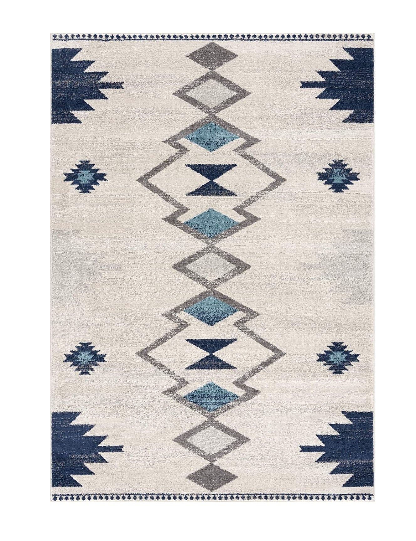 2' X 4' Blue and Ivory Southwestern Area Rug