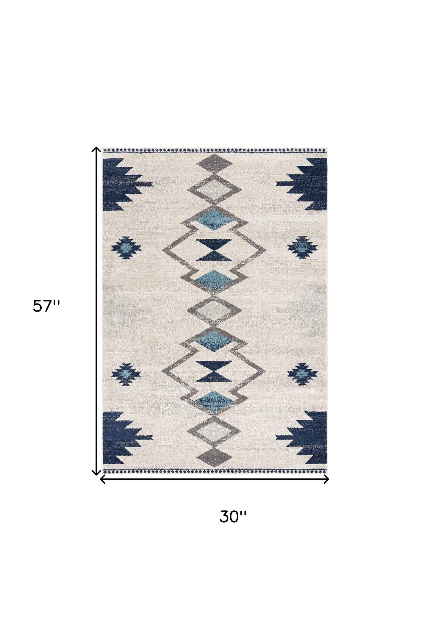 2' X 4' Blue and Ivory Southwestern Area Rug