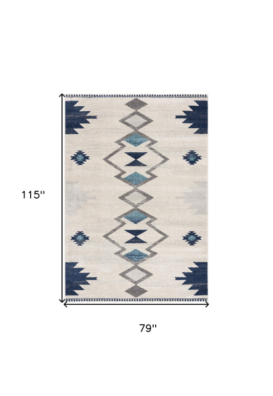 3' X 5' Blue and Ivory Southwestern Area Rug