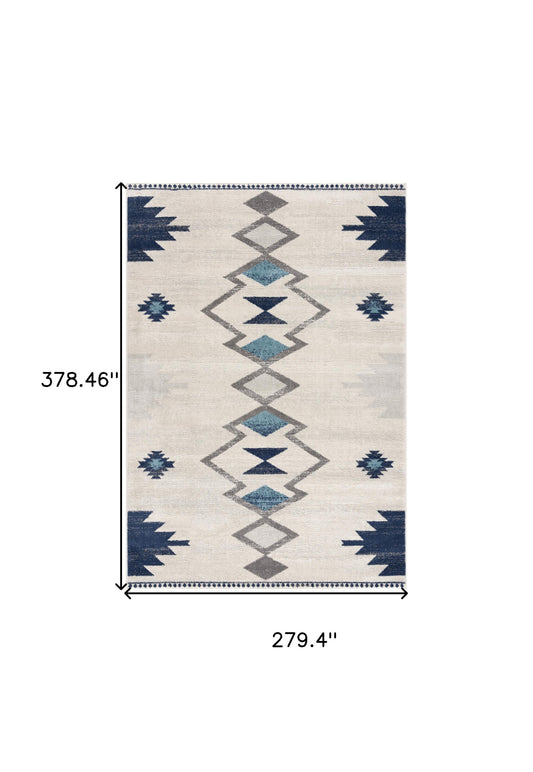 3' X 5' Blue and Ivory Southwestern Area Rug