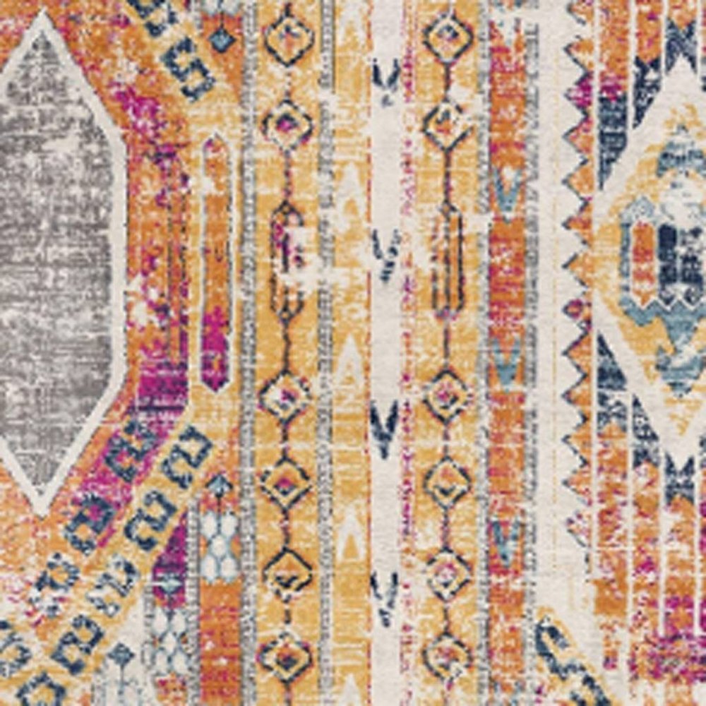 8' Gold And Ivory Southwestern Runner Rug