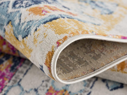 8' Gold And Ivory Southwestern Runner Rug