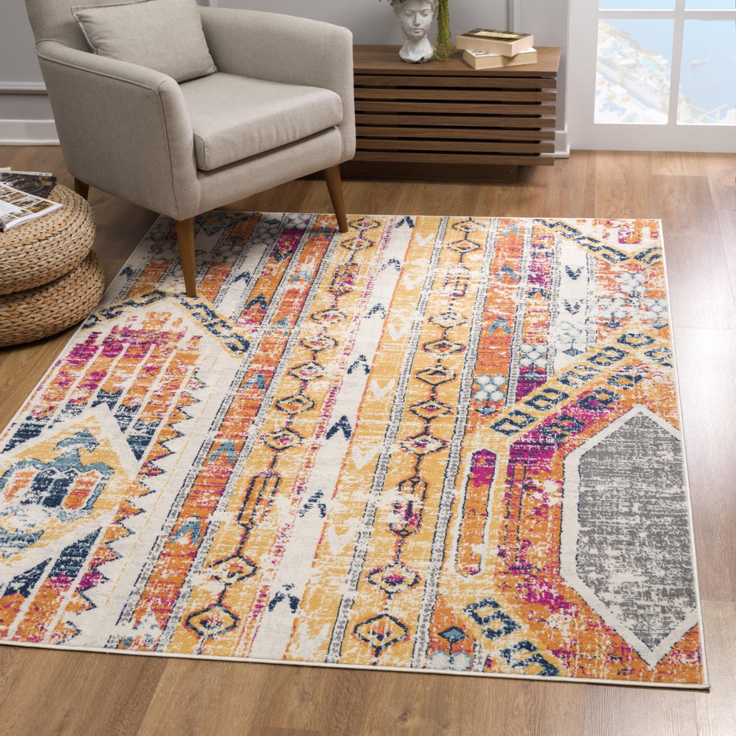 6' X 9' Gold and Ivory Southwestern Area Rug