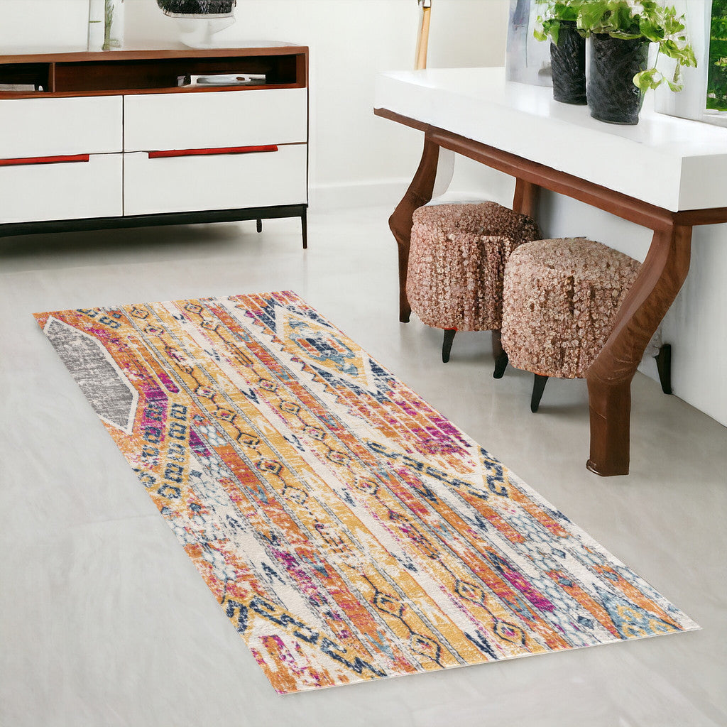 6' X 9' Gold and Ivory Southwestern Area Rug