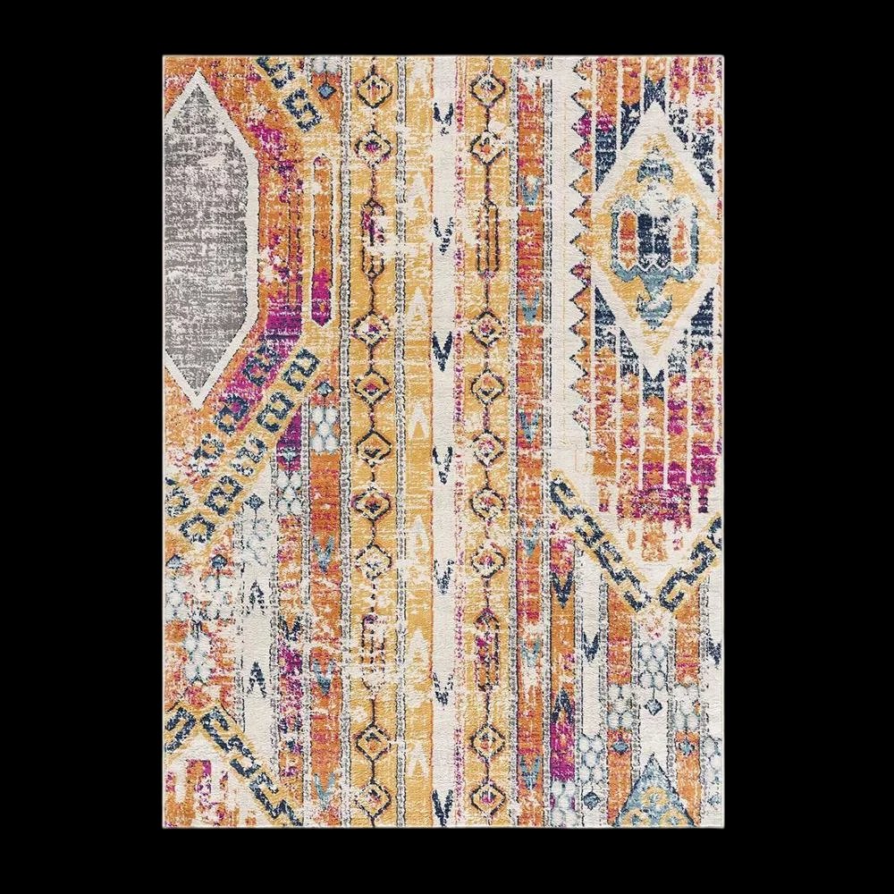 8' Gold And Ivory Southwestern Runner Rug