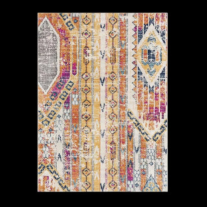 8' Gold And Ivory Southwestern Runner Rug