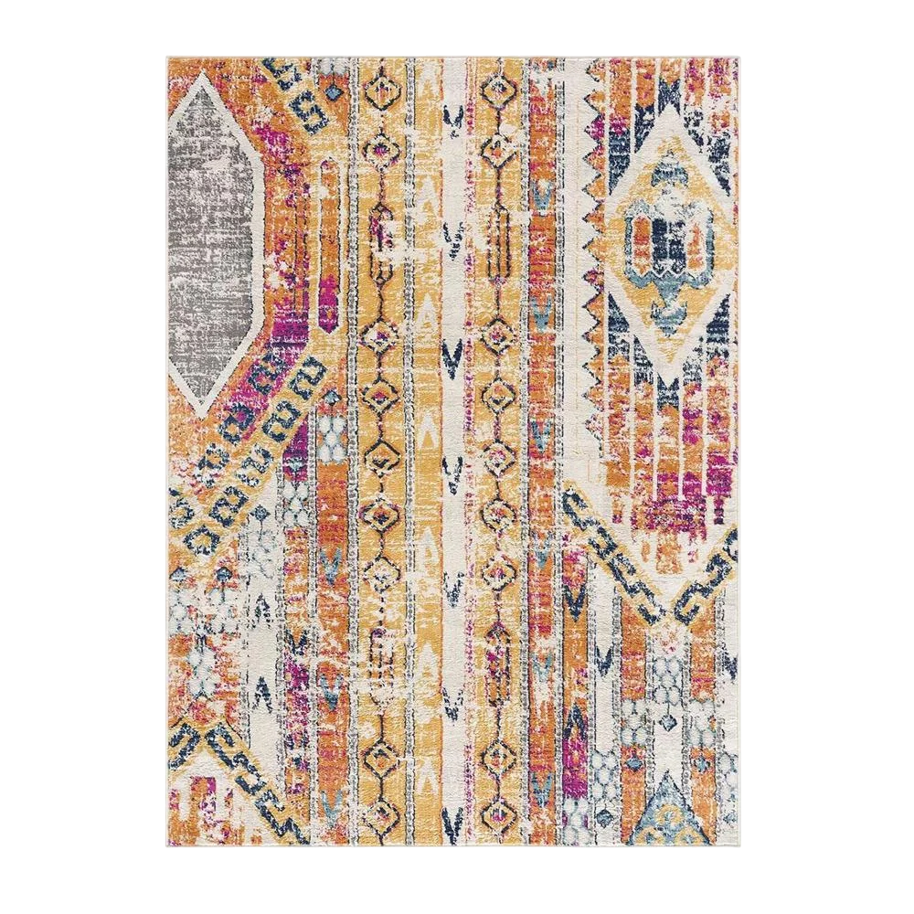 8' Gold And Ivory Southwestern Runner Rug