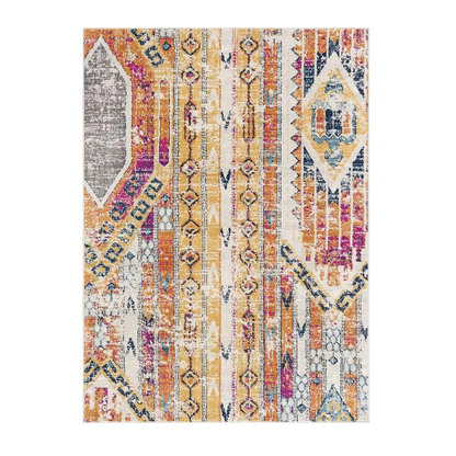 8' Gold And Ivory Southwestern Runner Rug