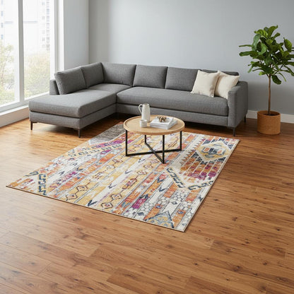 8' Gold And Ivory Southwestern Runner Rug