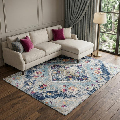 12' X 18' Blue Oriental Washable Non Skid Area Rug