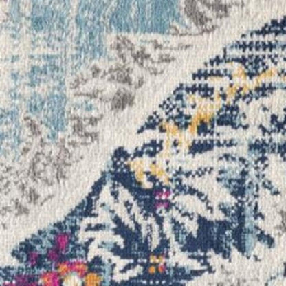 5' X 7' Blue and Ivory Medallion Area Rug