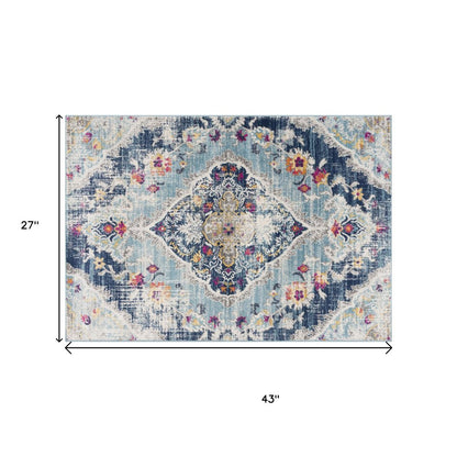 6' X 9' Blue and Ivory Medallion Area Rug