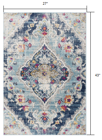 3' X 5' Blue and Ivory Medallion Area Rug