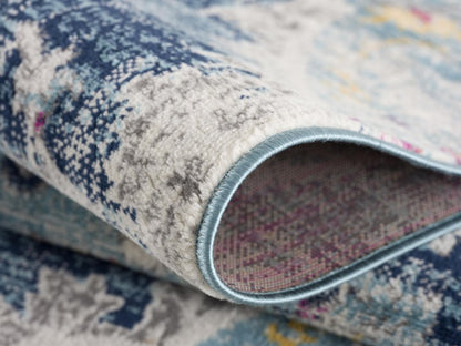 5' X 7' Blue and Ivory Medallion Area Rug