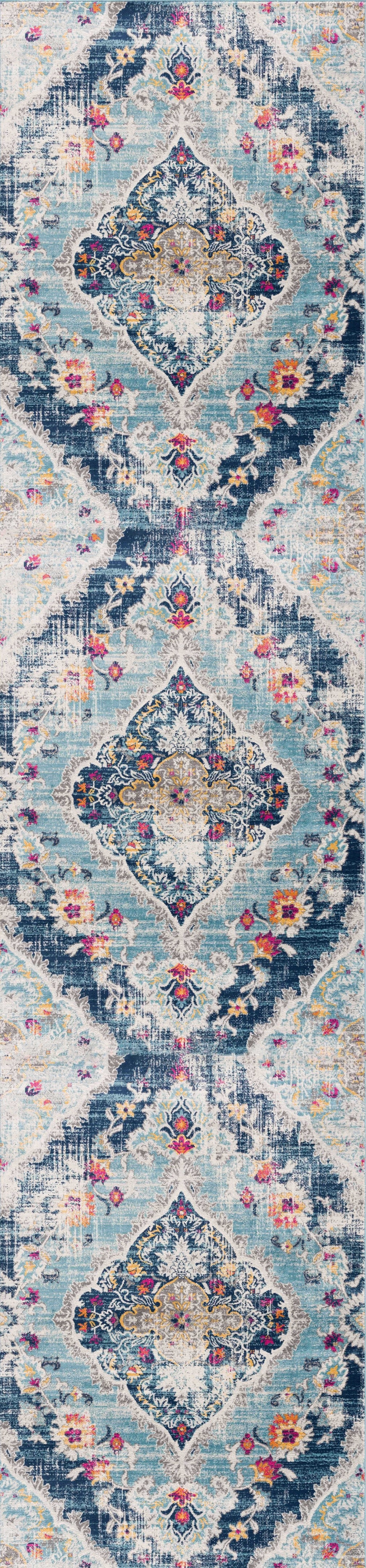 3' X 5' Blue and Ivory Medallion Area Rug