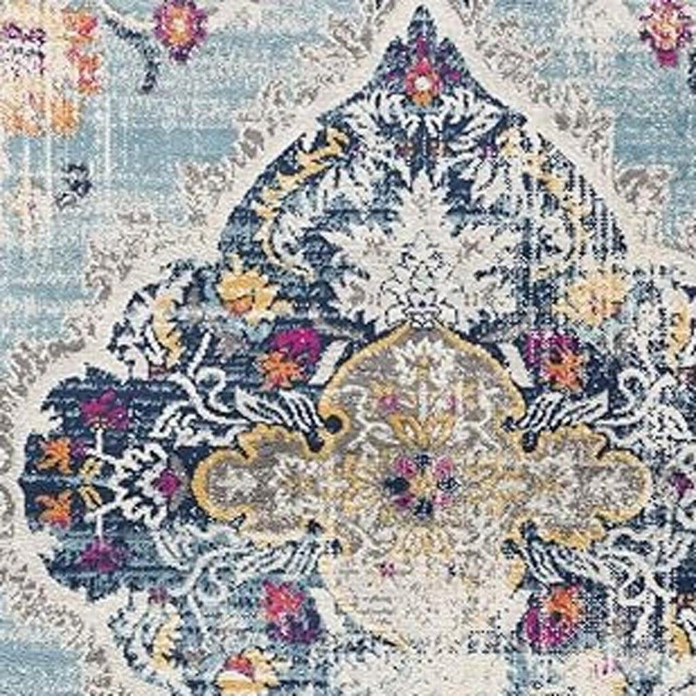 5' X 7' Blue and Ivory Medallion Area Rug