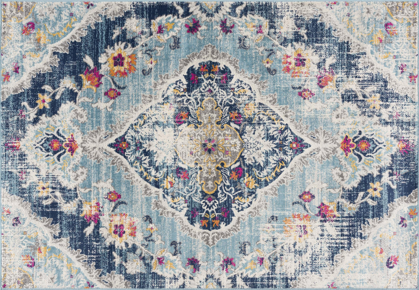 3' X 5' Blue and Ivory Medallion Area Rug